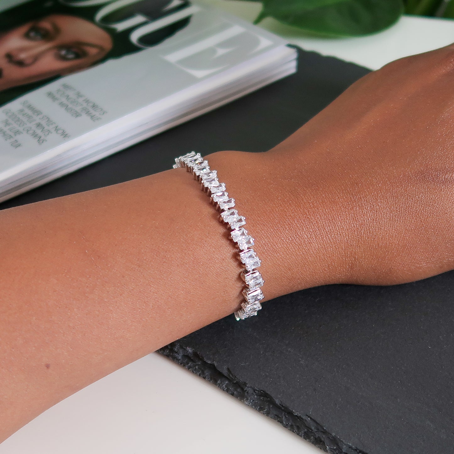 Rebecca Staggered Diamante Bracelet - Gold