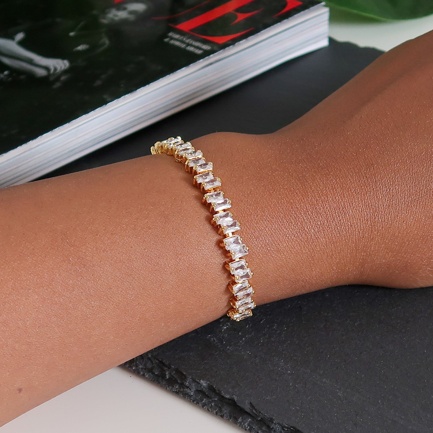 Rebecca Staggered Diamante Bracelet - Gold