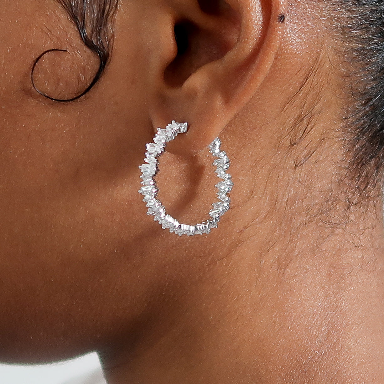 Jenna Cluster Diamante Hoop Earrings - Silver