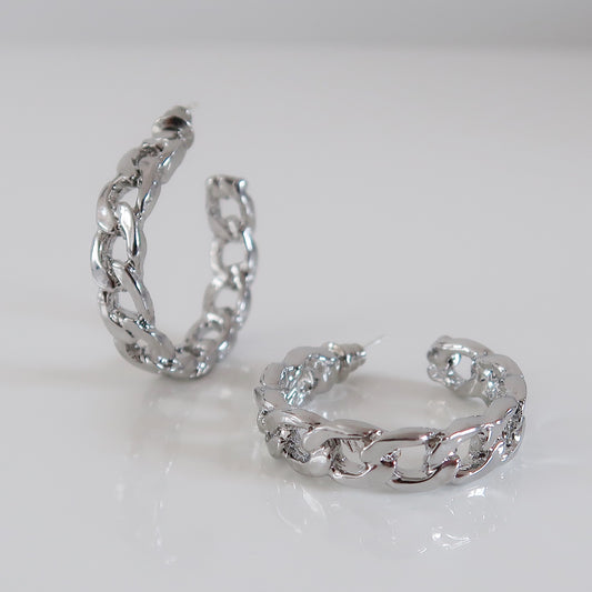 Gabrielle Cuban Hoop Earrings - Silver