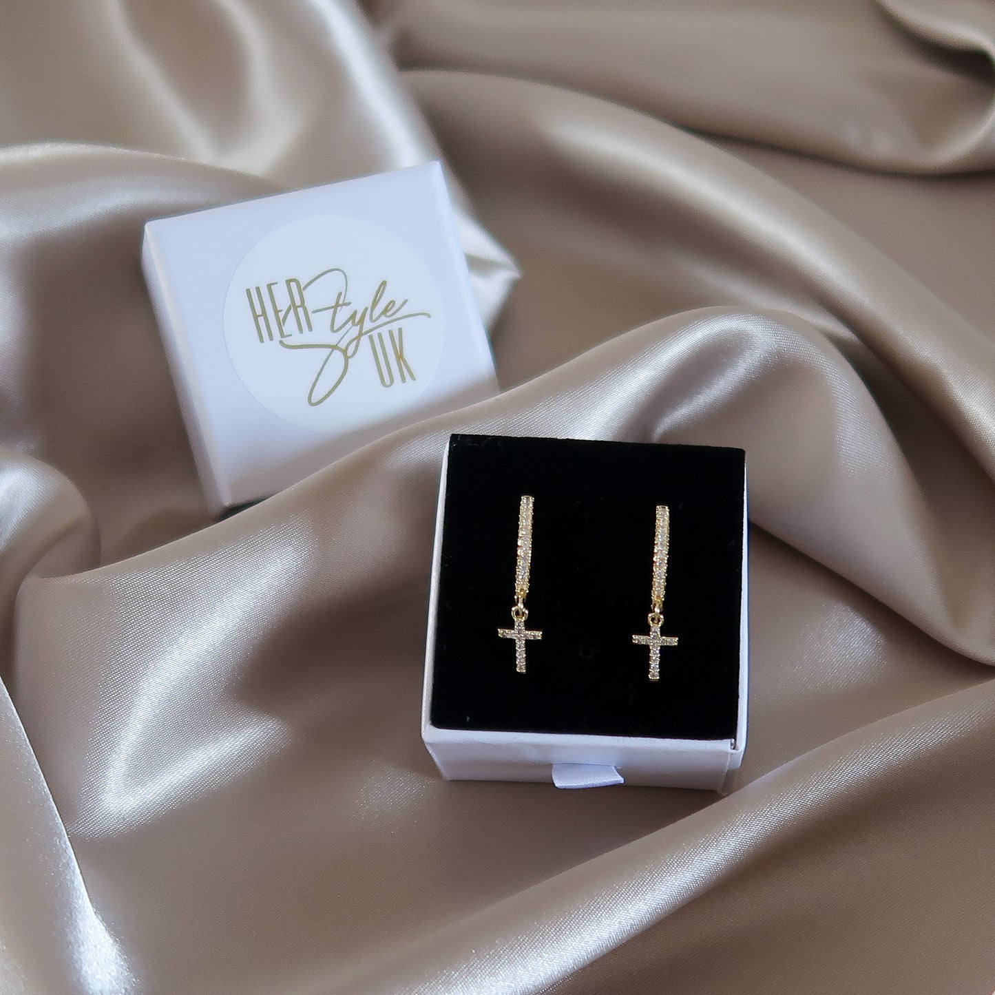 Maria Cross Pendant Hoop Earrings - Gold