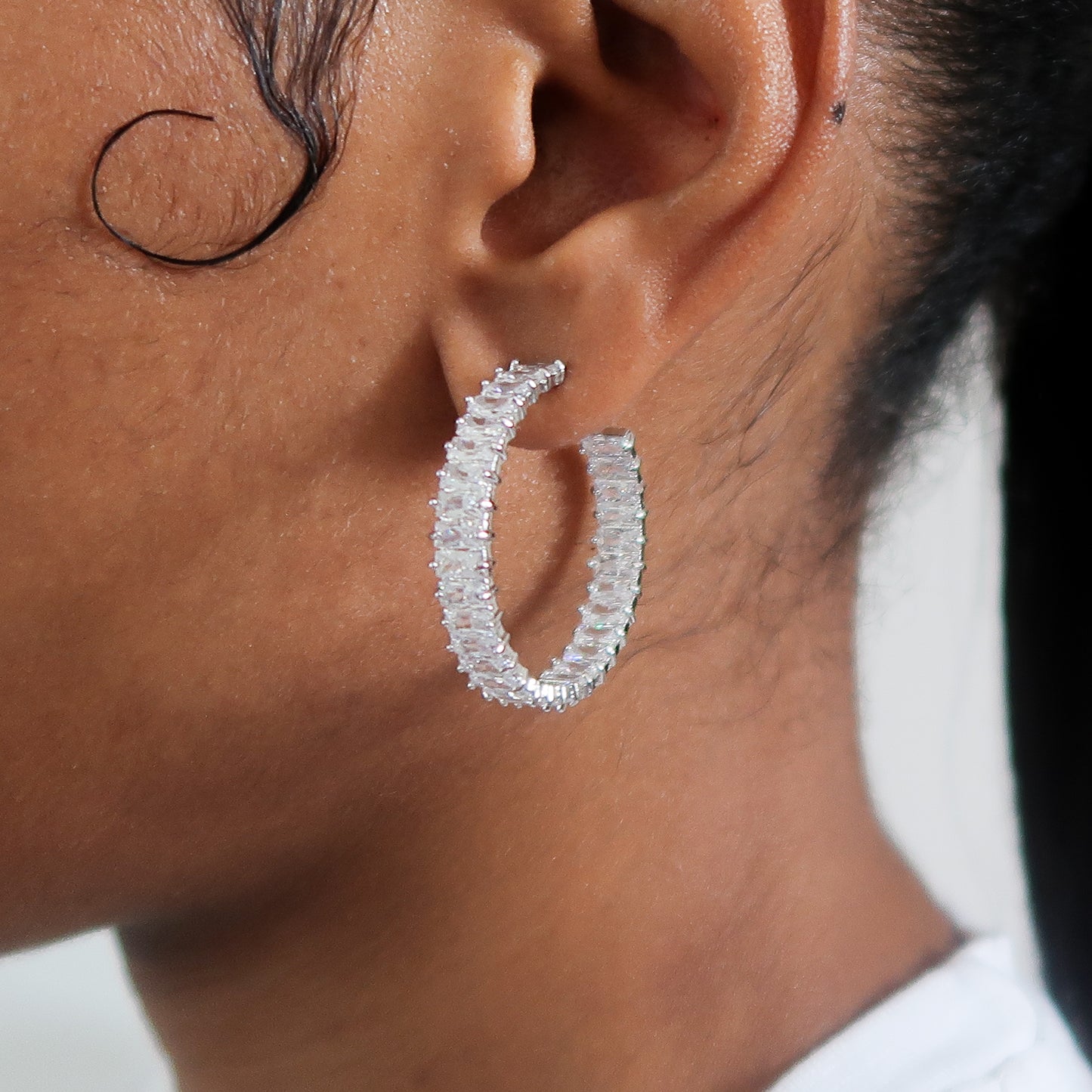 Kate Stacked Diamante hoop earrings - Silver