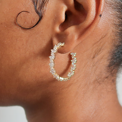 Jenna Cluster Diamante Hoop Earrings - Gold