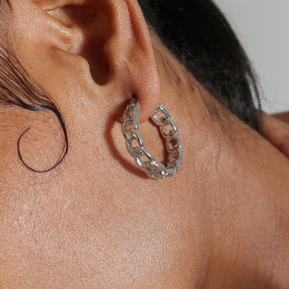 Gabrielle Cuban Hoop Earrings - Silver