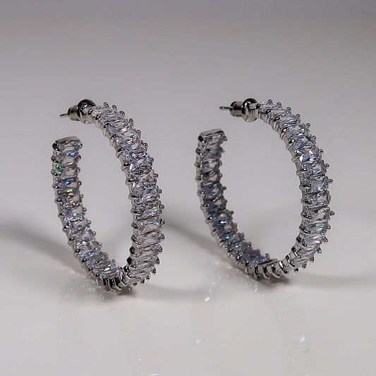 Kate Stacked Diamante hoop earrings - Silver