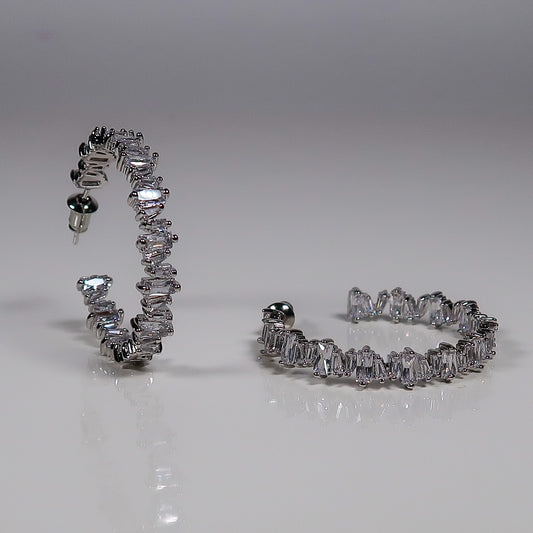 Jenna Cluster Diamante Hoop Earrings - Silver