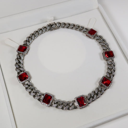 Daniella Silver Cuban Necklace - Red