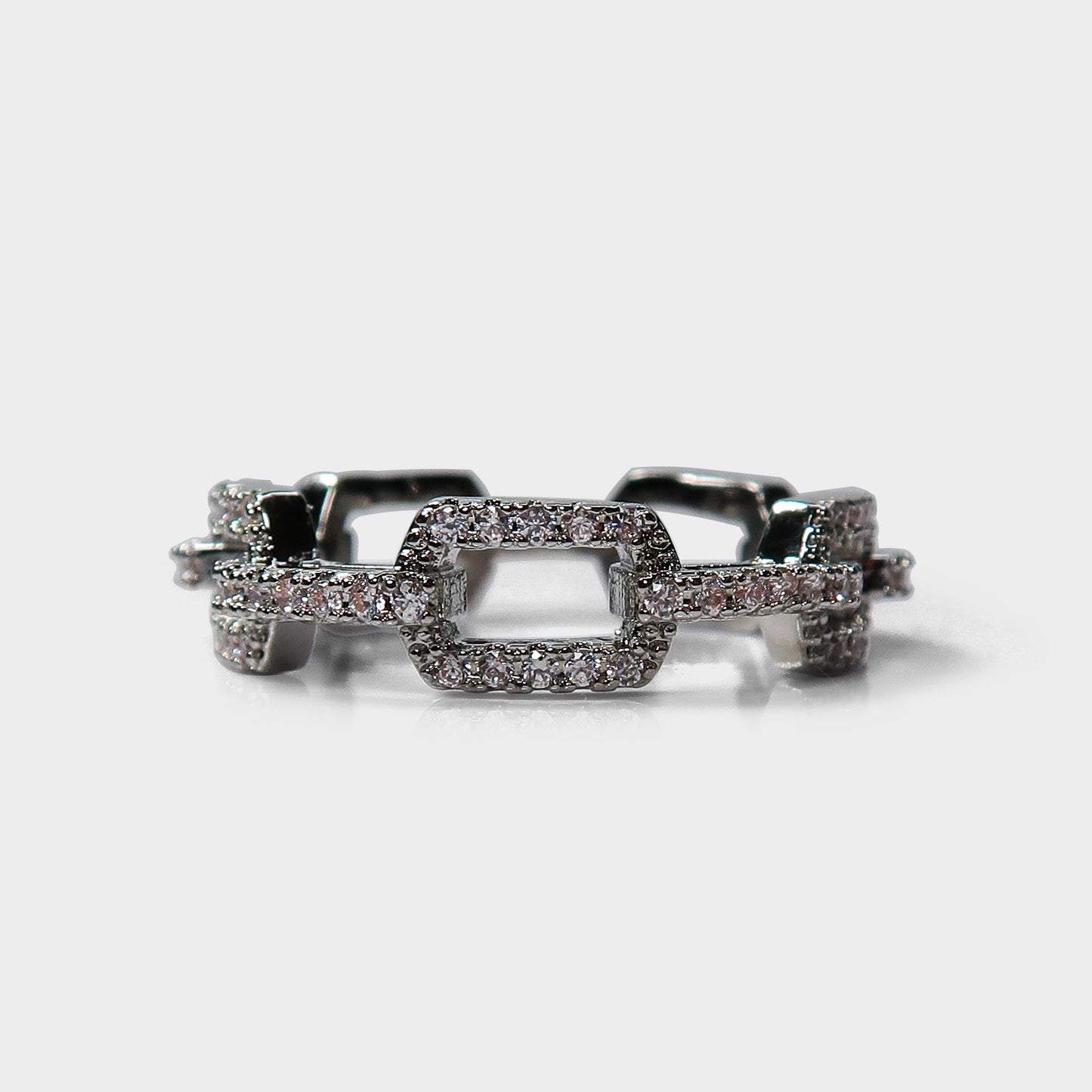 Silver Diamante Link Chain Ring