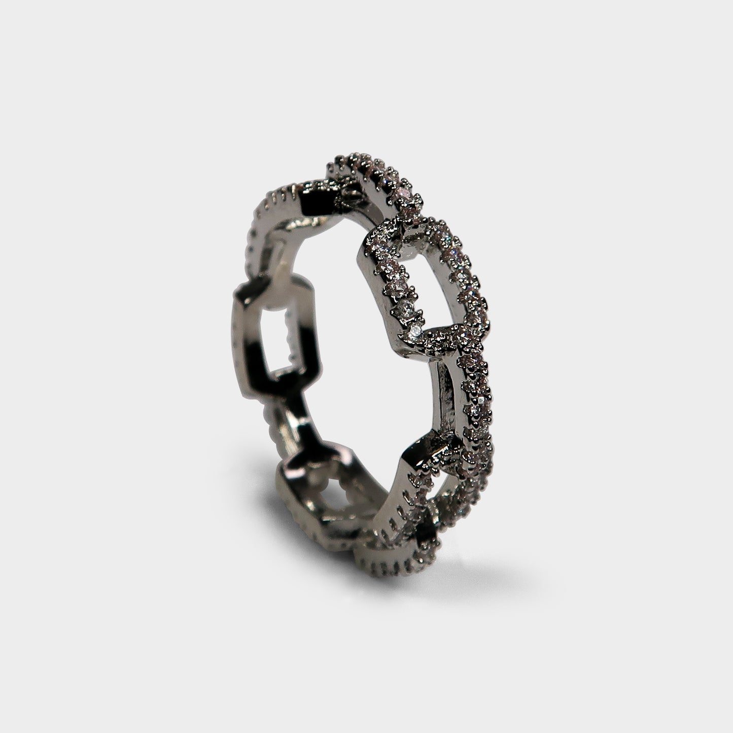 Silver Diamante Link Chain Ring