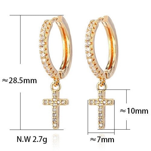 Maria Cross Pendant Hoop Earrings - Gold