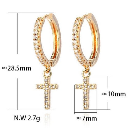 Maria Cross Pendant Hoop Earrings - Gold